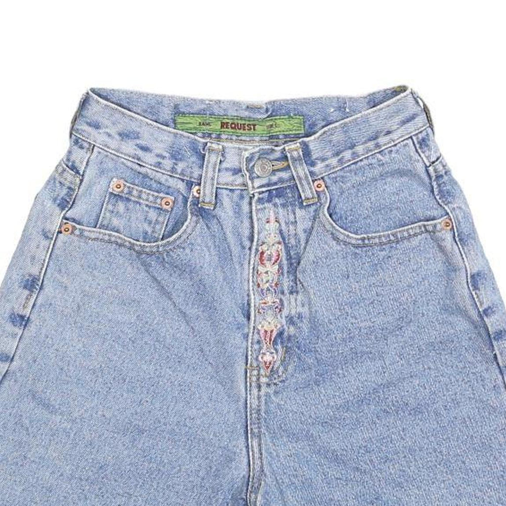 REQUEST Womens Denim Blue Casual Shorts XS W24 High Waist Embroidered Button Fly