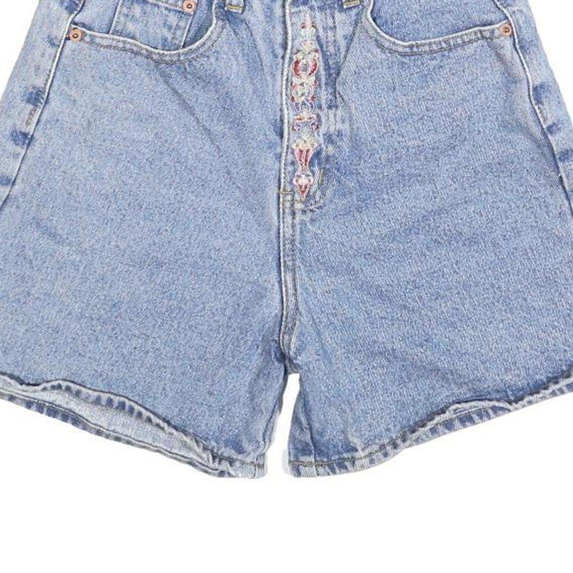 REQUEST Womens Denim Blue Casual Shorts XS W24 High Waist Embroidered Button Fly