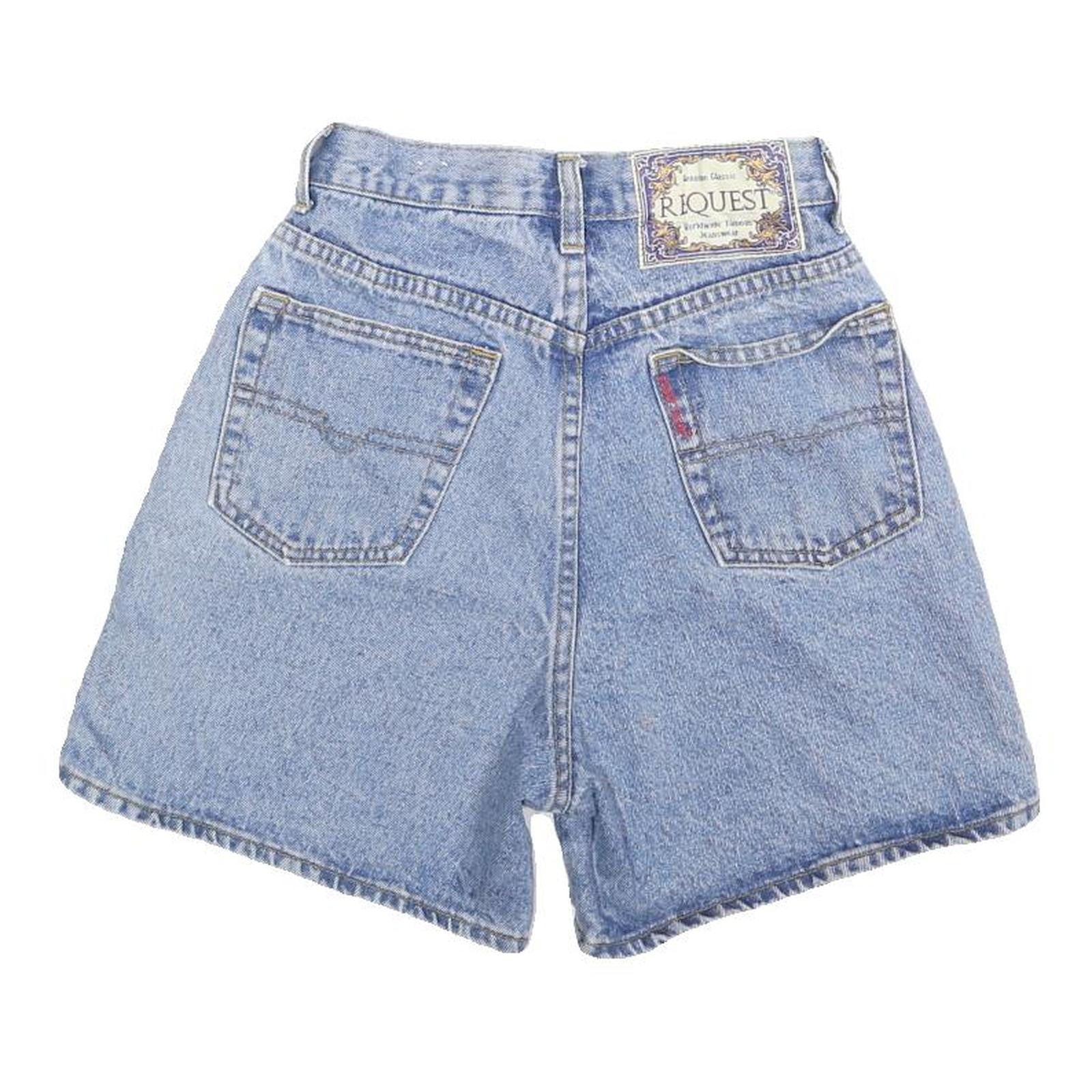 REQUEST Womens Denim Blue Casual Shorts XS W24 High Waist Embroidered Button Fly