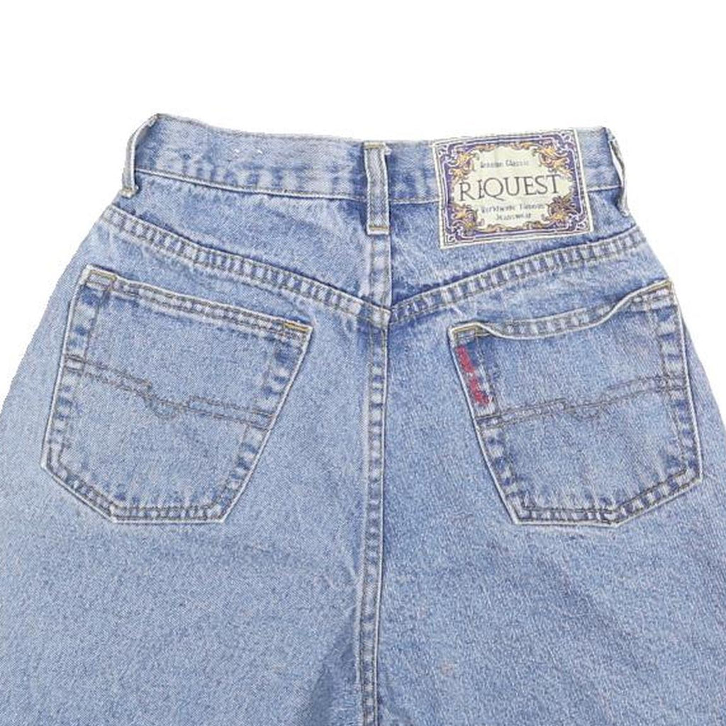 REQUEST Womens Denim Blue Casual Shorts XS W24 High Waist Embroidered Button Fly