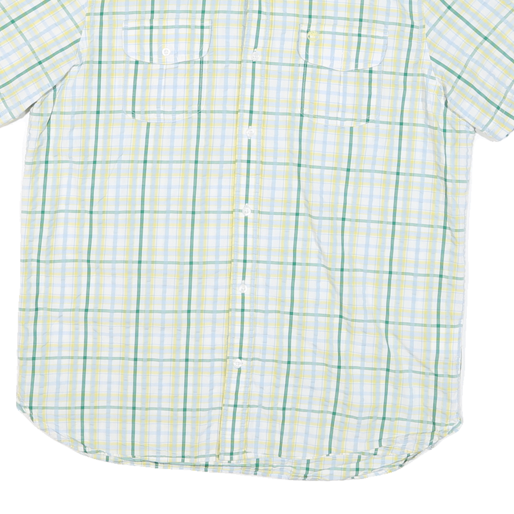 TIMBERLAND Mens White Green & Yellow Check Shirt Short Sleeve L Casual Summer