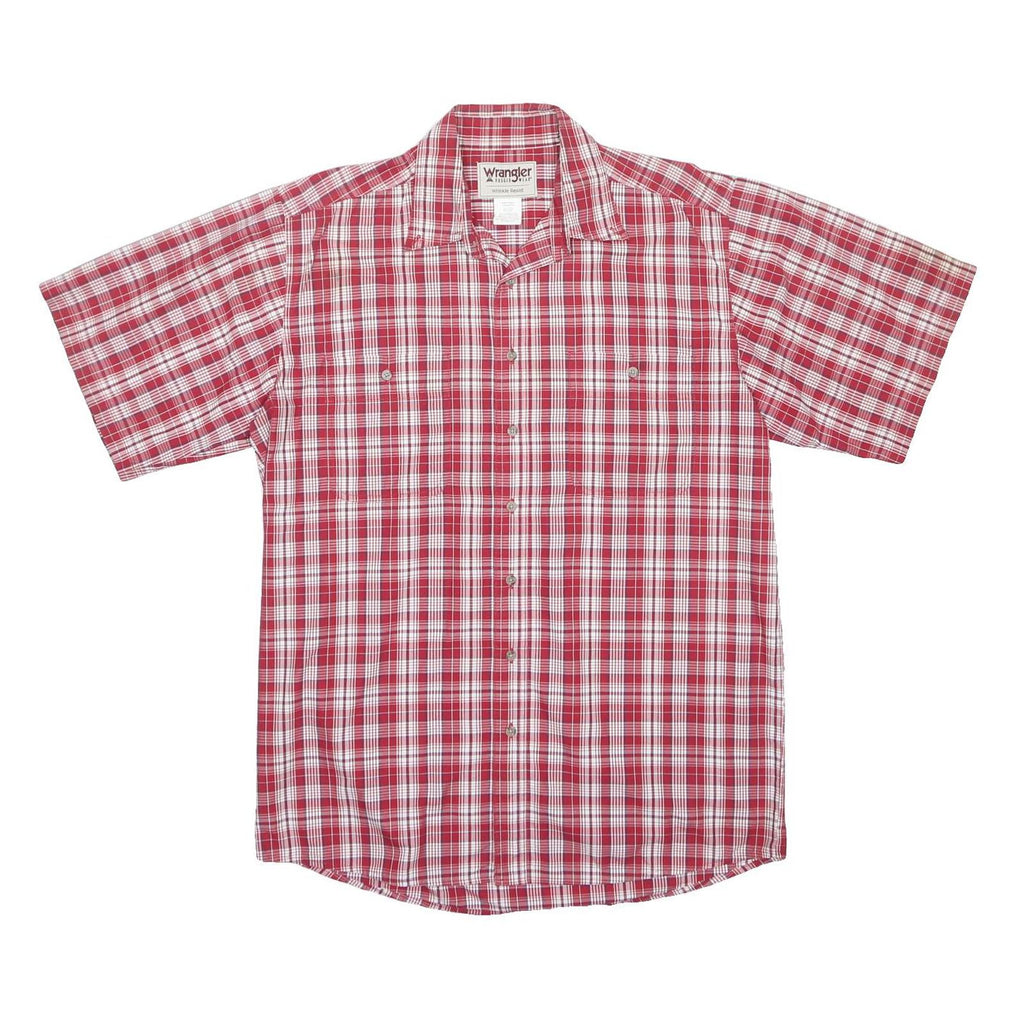 WRANGLER Mens Red & White Check Shirt L Cotton Button Short Sleeve Casual