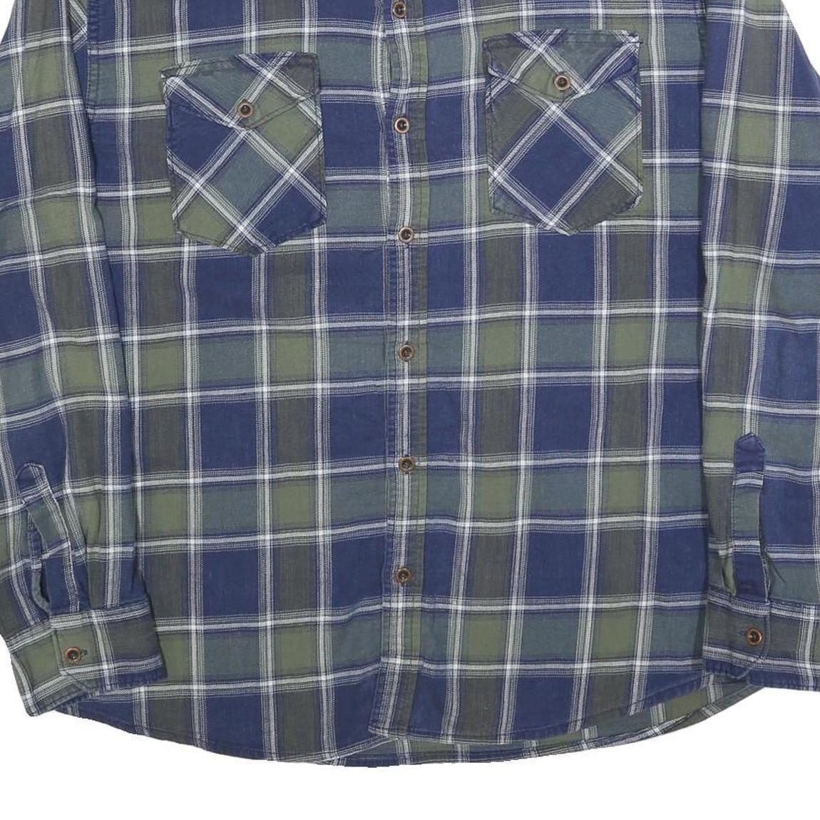 WRANGLER Mens Blue & Green Check Shirt XL Cotton Blend Classic Casual