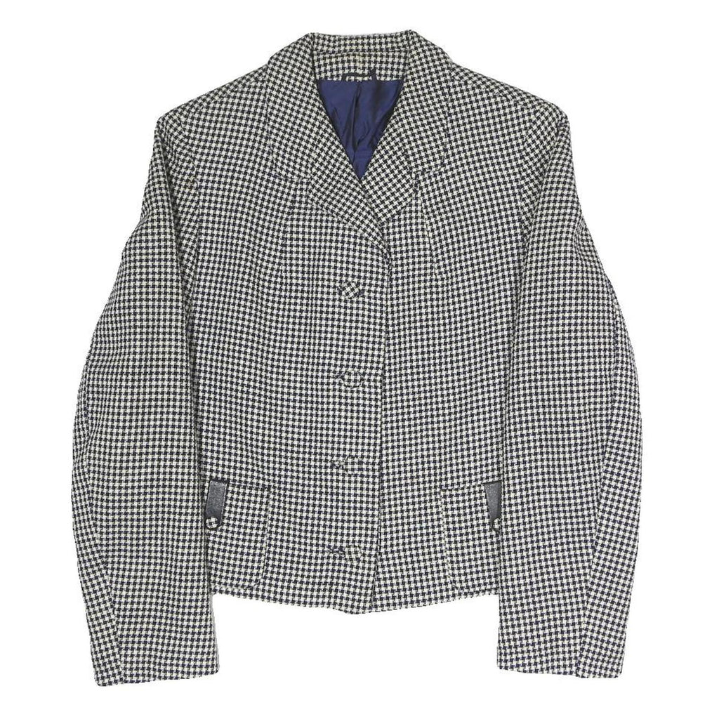Womens Black & White Houndstooth Button Jacket S Polyester Blend Classic