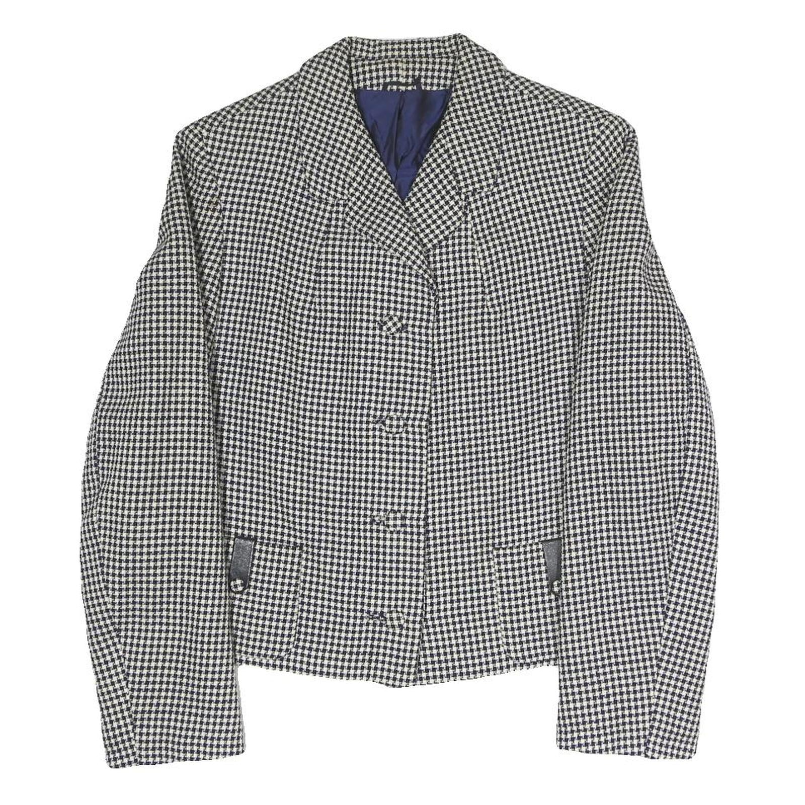 Womens Black & White Houndstooth Button Jacket S Polyester Blend Classic