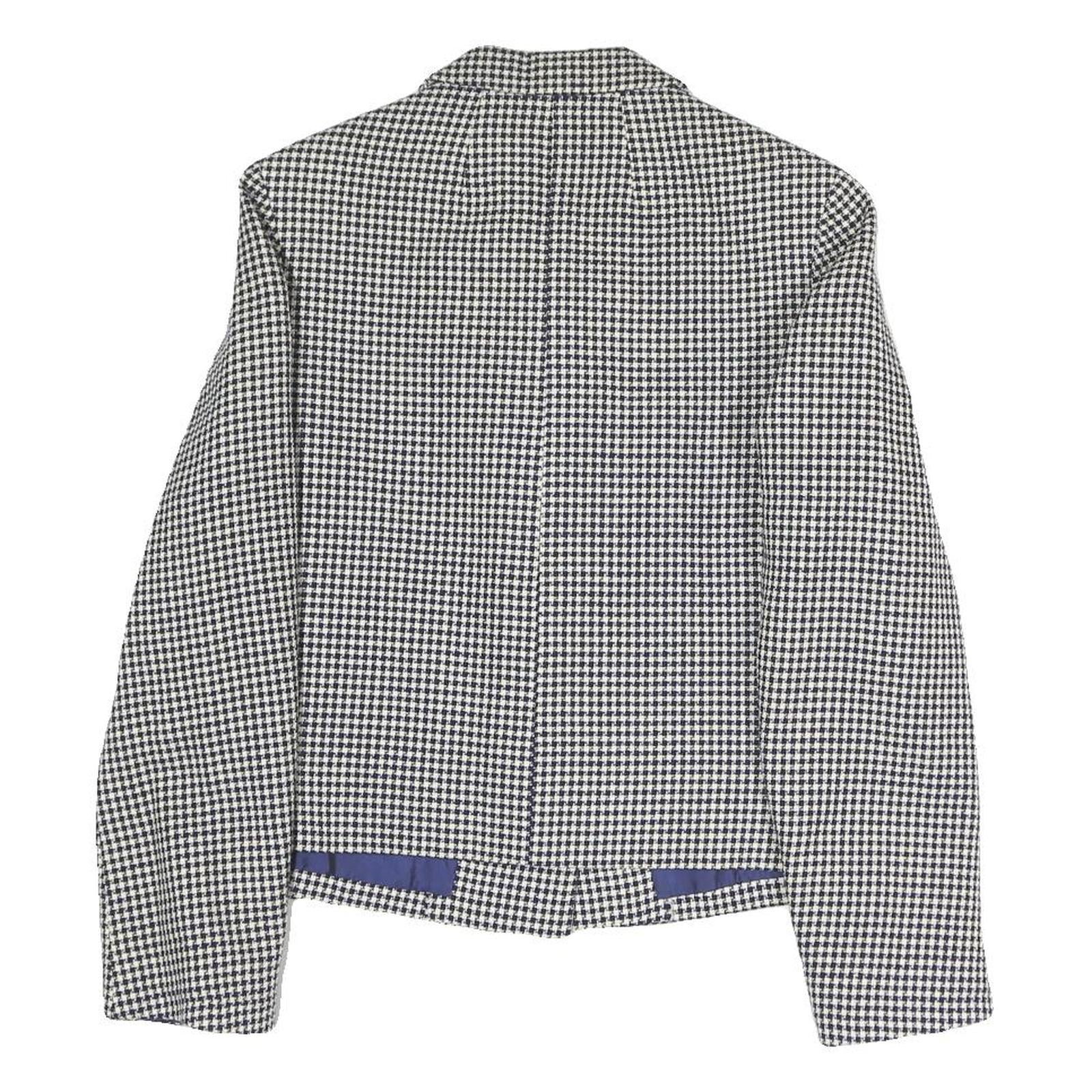 Womens Black & White Houndstooth Button Jacket S Polyester Blend Classic