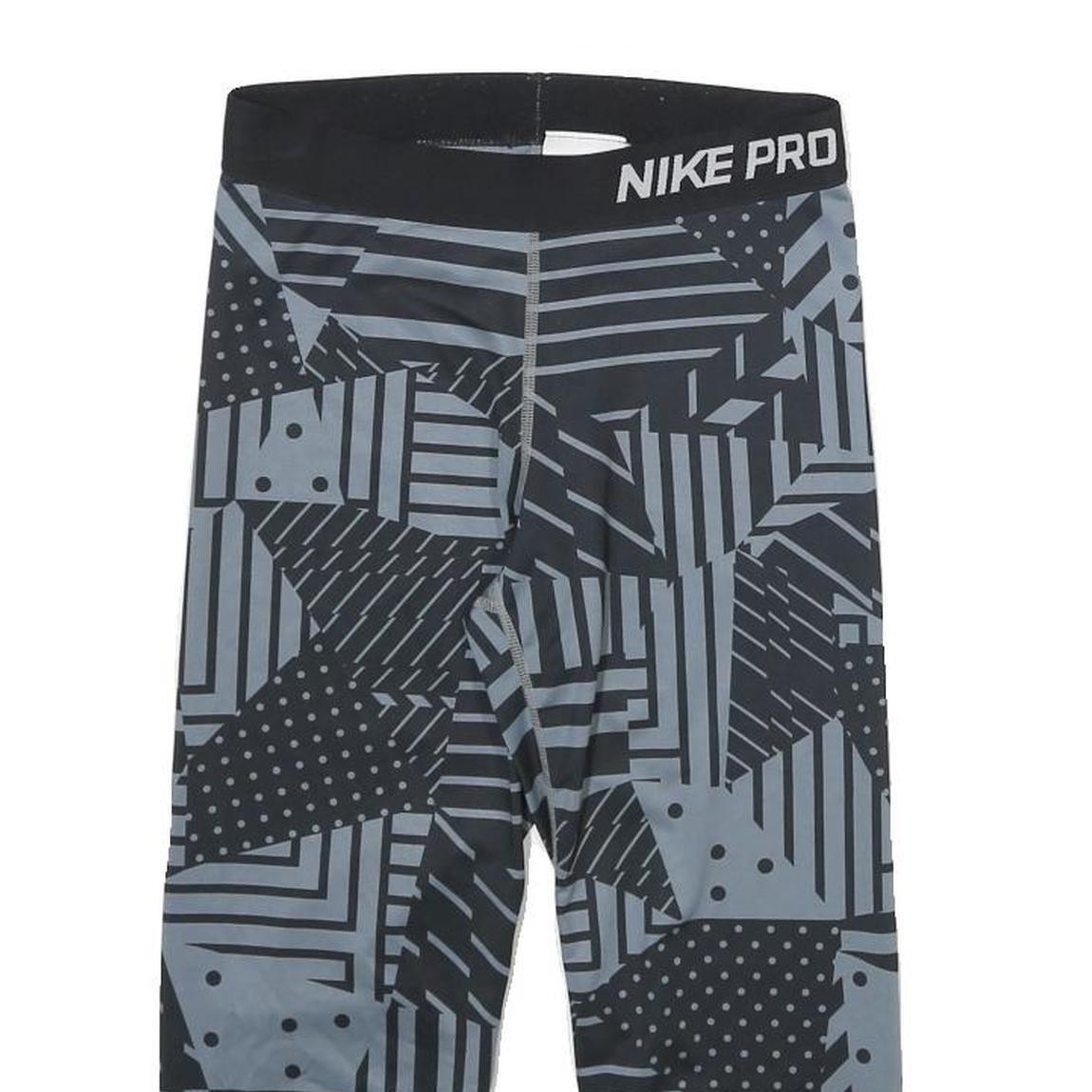 NIKE Womens Shorts Black & Grey Geometric Print S W24 Nike Pro Gym Fitness