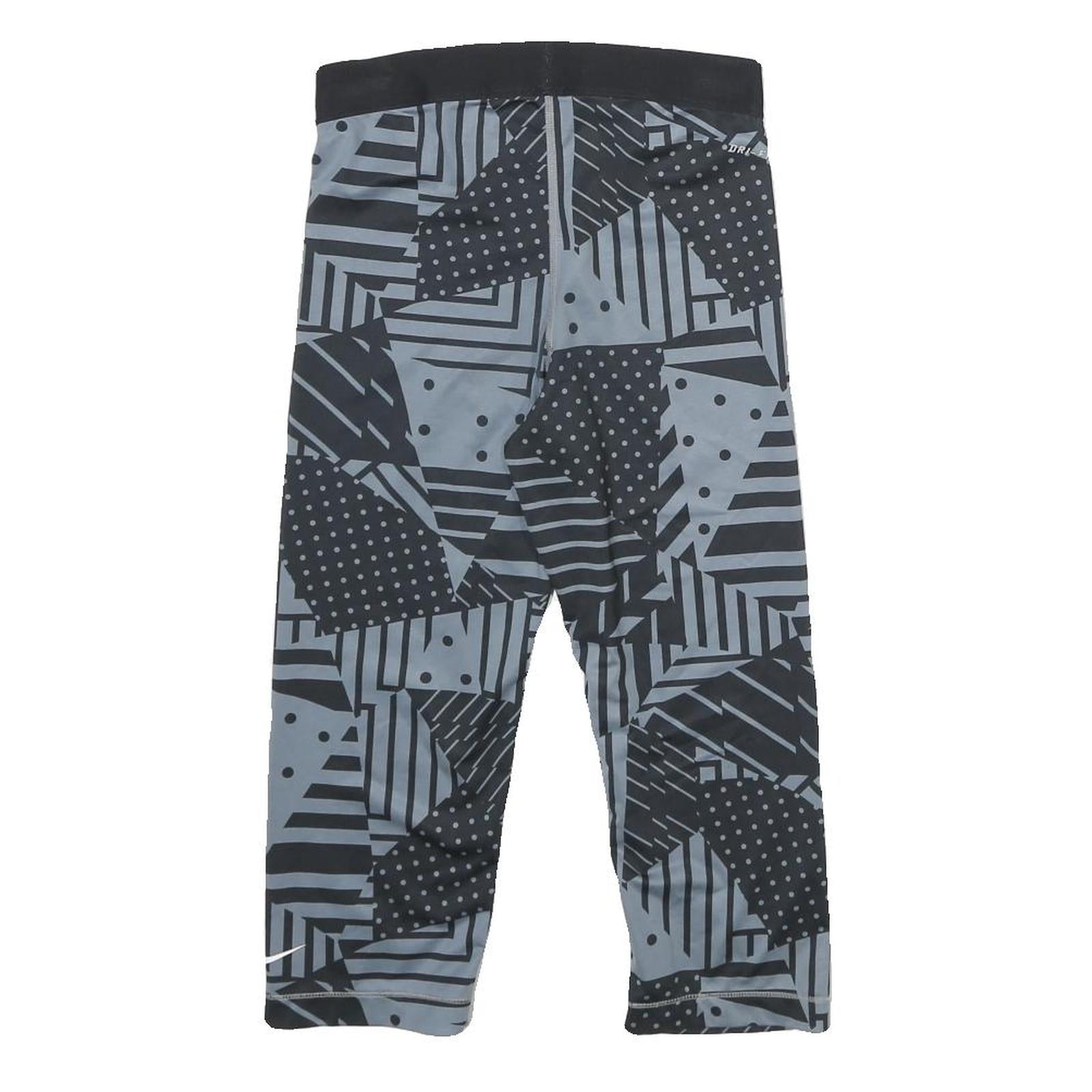 NIKE Womens Shorts Black & Grey Geometric Print S W24 Nike Pro Gym Fitness