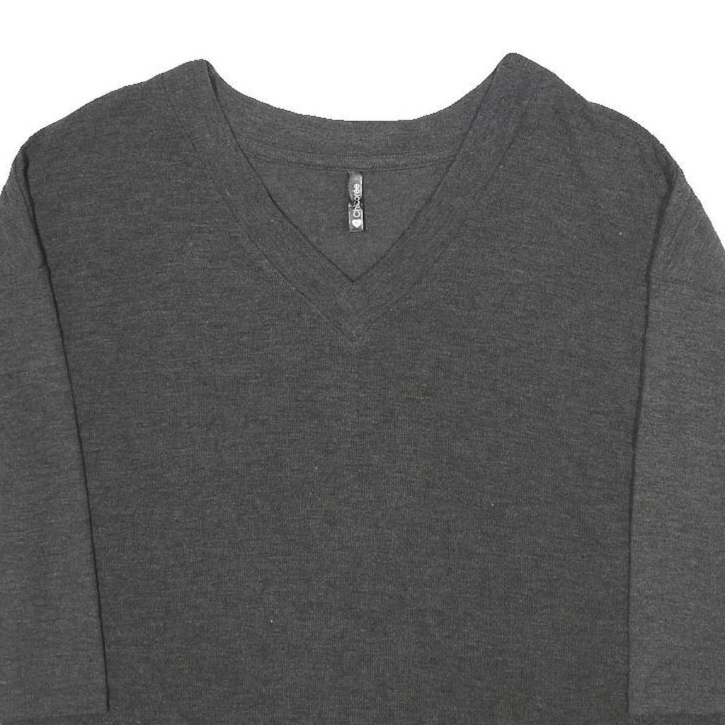 CHICOREE Womens Grey Plain V-Neck Basic Knit L Relaxed Jumper Soft Comfort