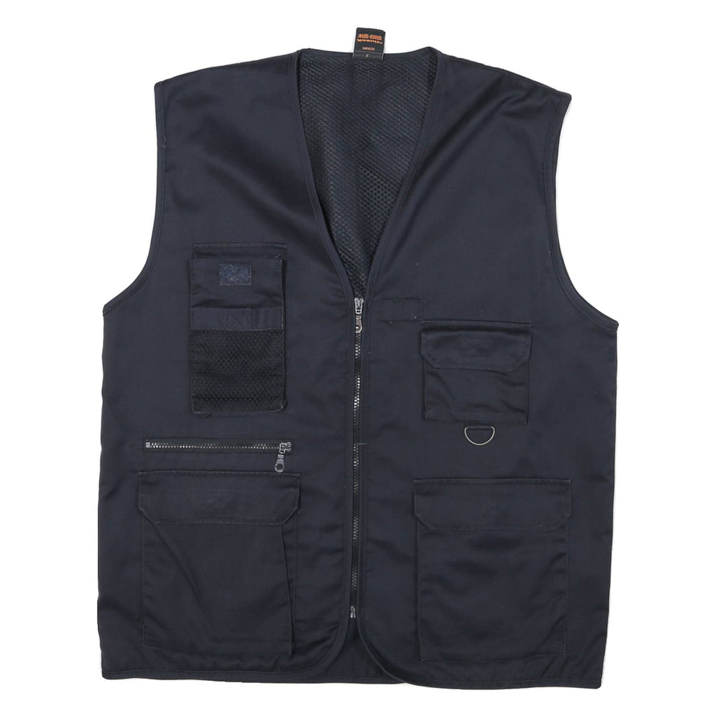 Mens Black Cotton Utility Zip Jacket L Workwear Casual Outdoor Vest Style