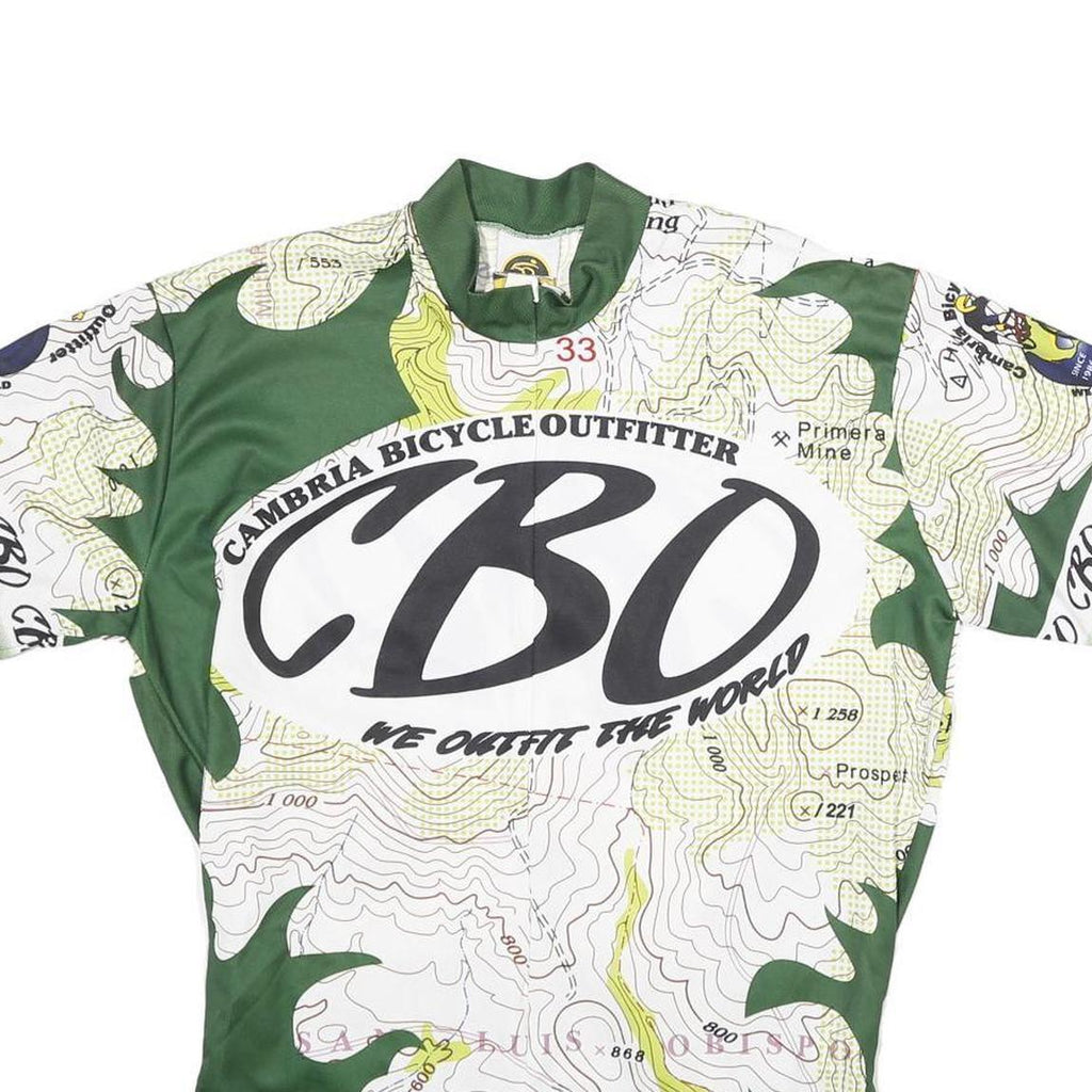 FASHIONBIKE Mens Green White Graphic T-Shirt L Short Sleeve Crew Neck Cycling