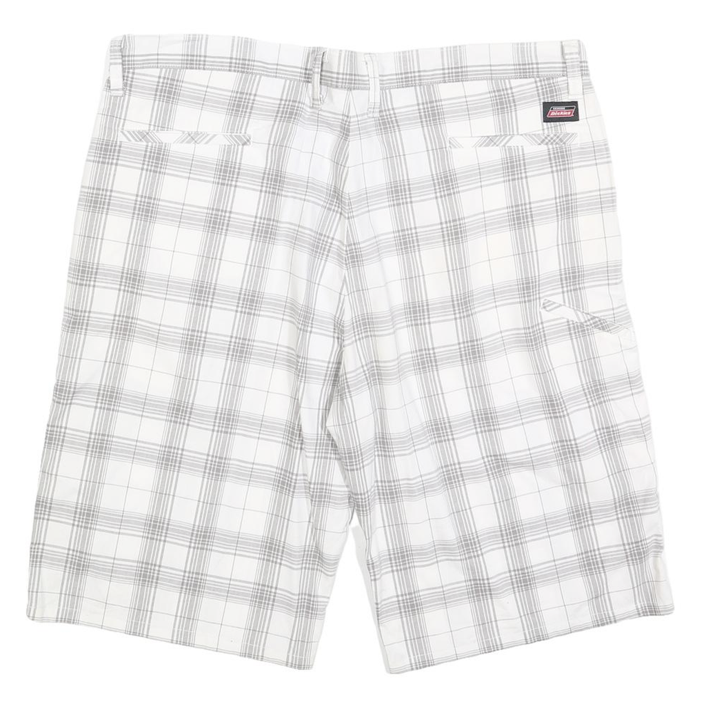 DICKIES Mens White Grey Check Casual Shorts XL W40 Cotton Blend Comfortable Fit