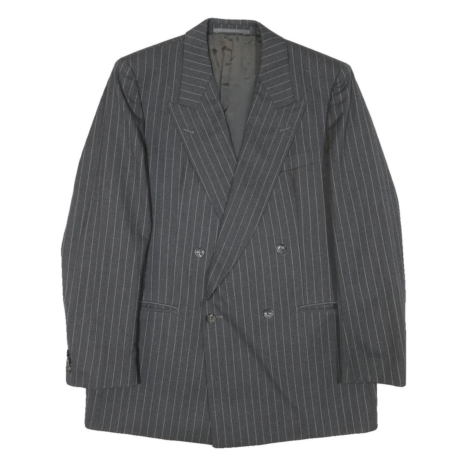 PKZ Mens Grey Pinstripe Double Breasted Jacket S Wool Blend Classic Formal