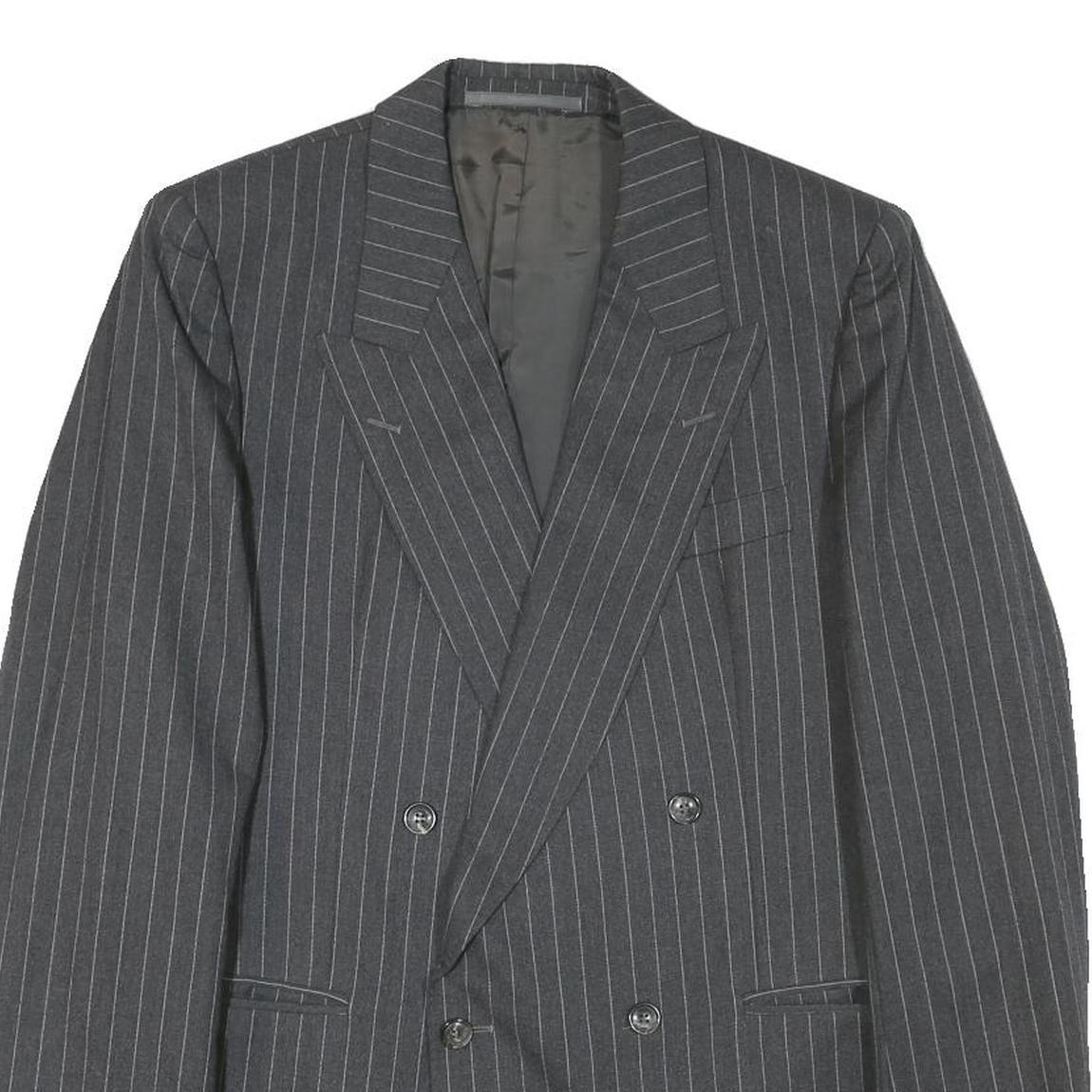 PKZ Mens Grey Pinstripe Double Breasted Jacket S Wool Blend Classic Formal
