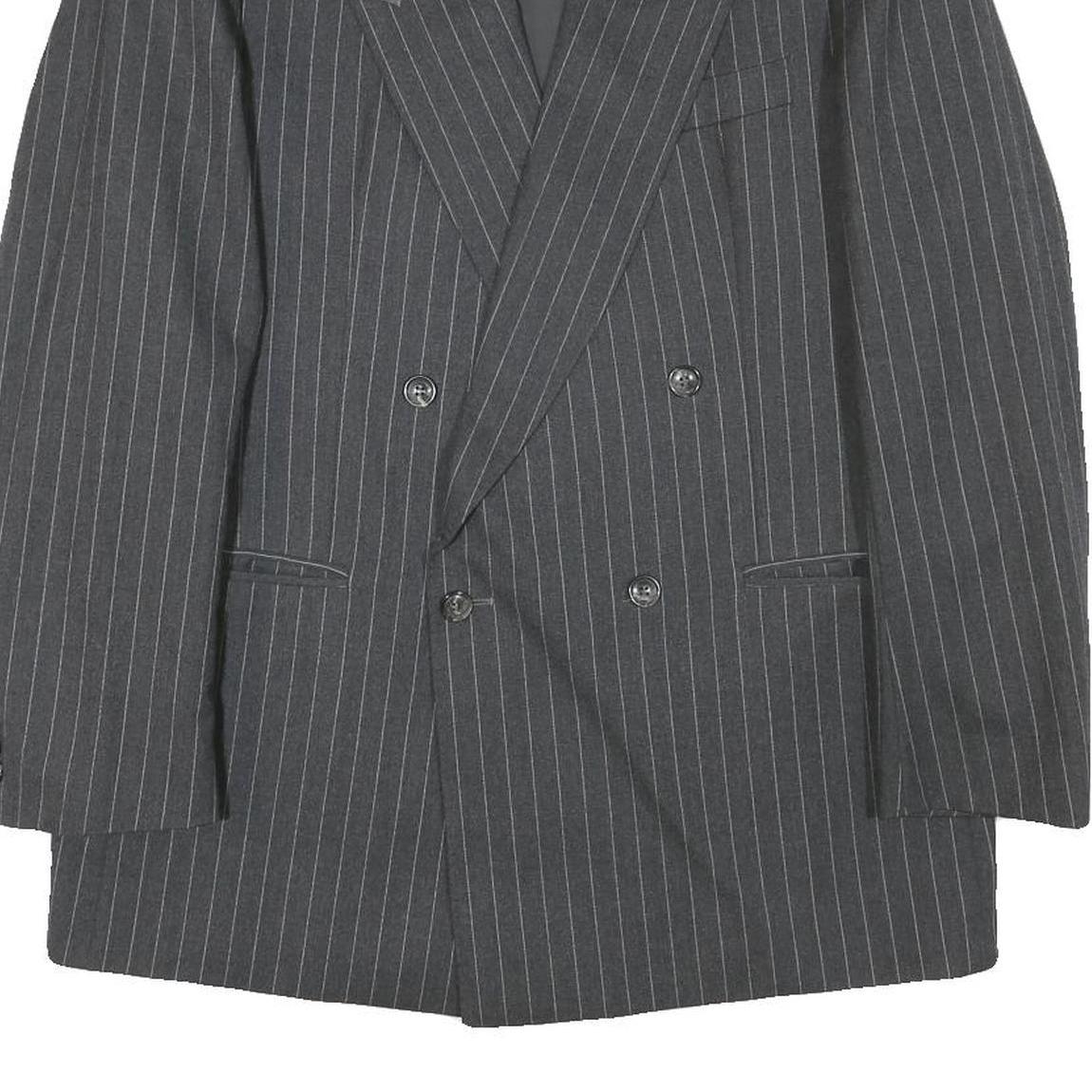 PKZ Mens Grey Pinstripe Double Breasted Jacket S Wool Blend Classic Formal