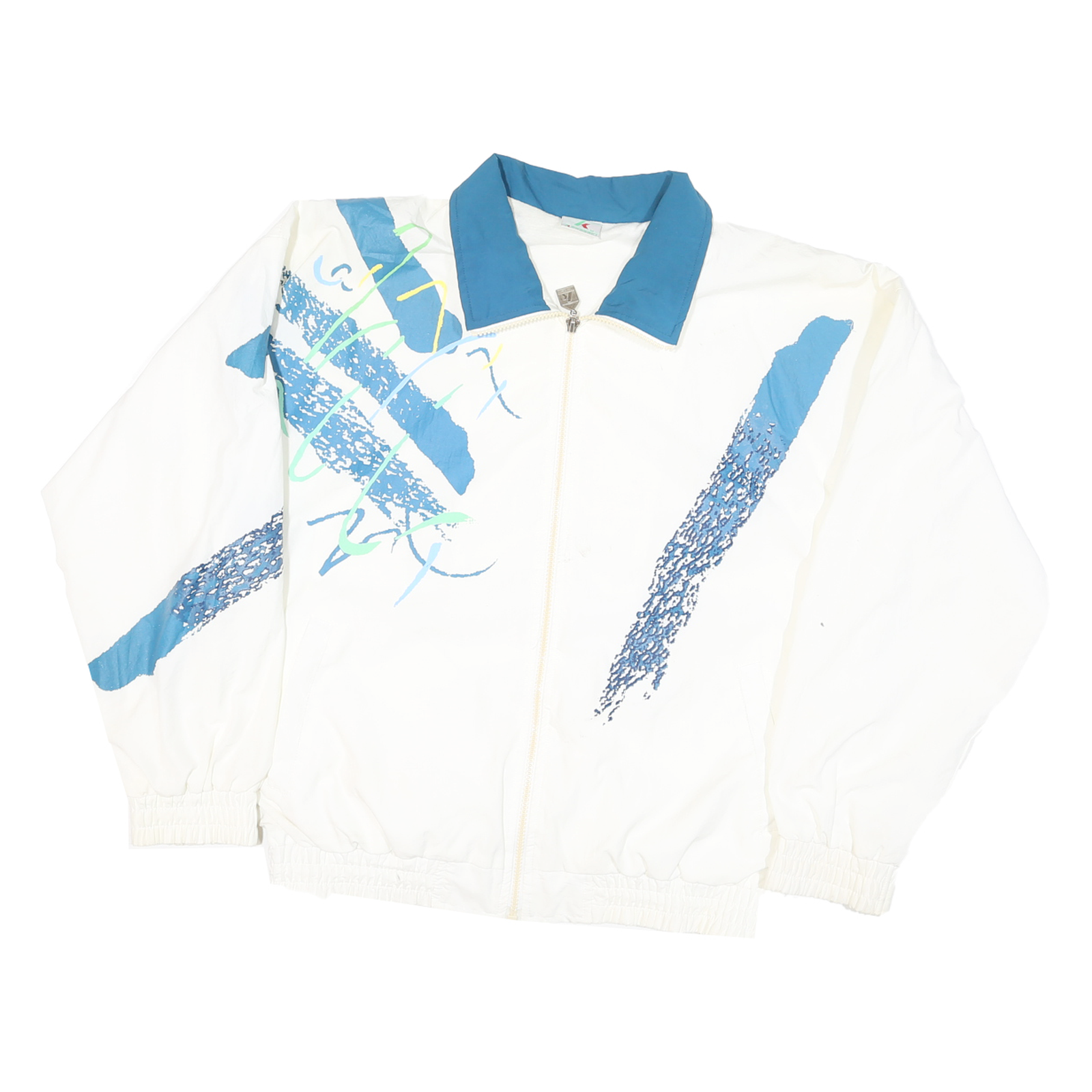 KAWASAKI Mens White & Blue Lightweight Jacket M Polyester Blend Zip Casual Retro