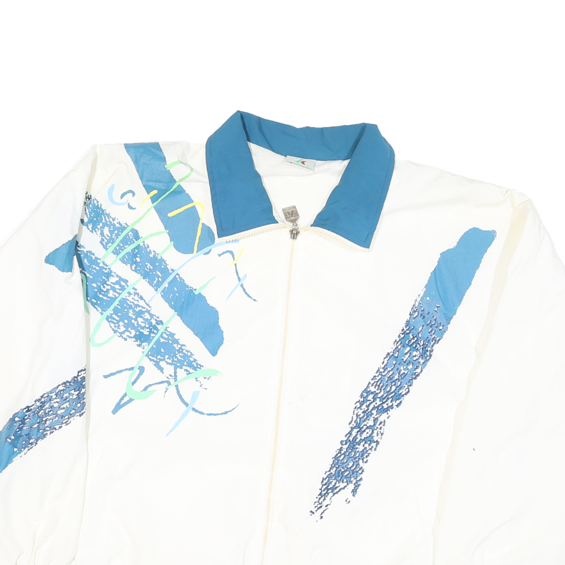 KAWASAKI Mens White & Blue Lightweight Jacket M Polyester Blend Zip Casual Retro