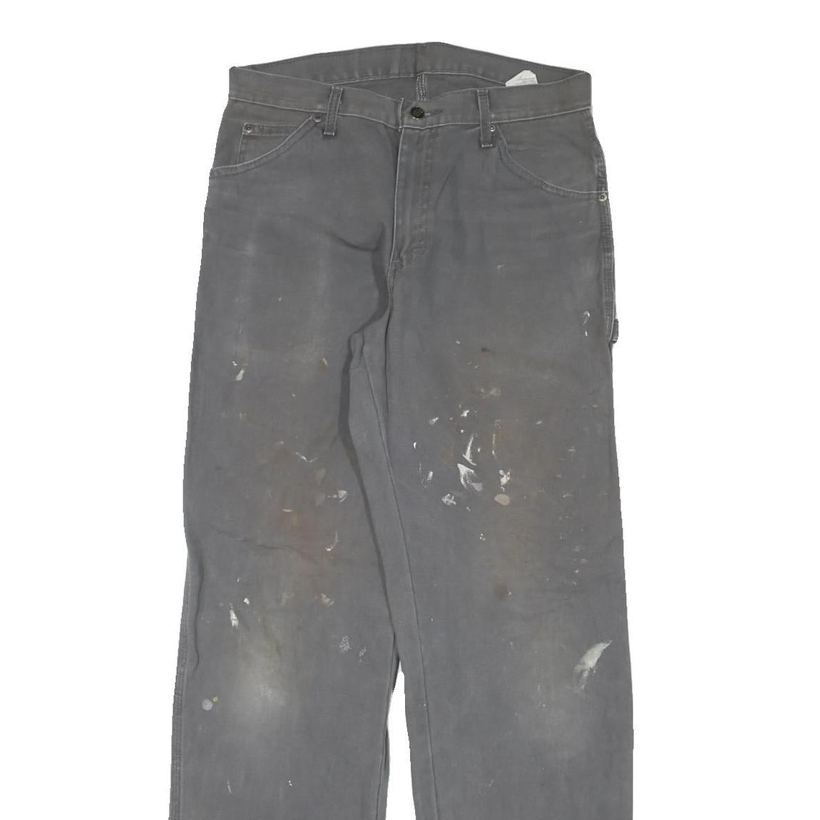 DICKIES Mens Cotton Blend Regular Fit Grey Trousers W30 L33 Workwear Zip Closure