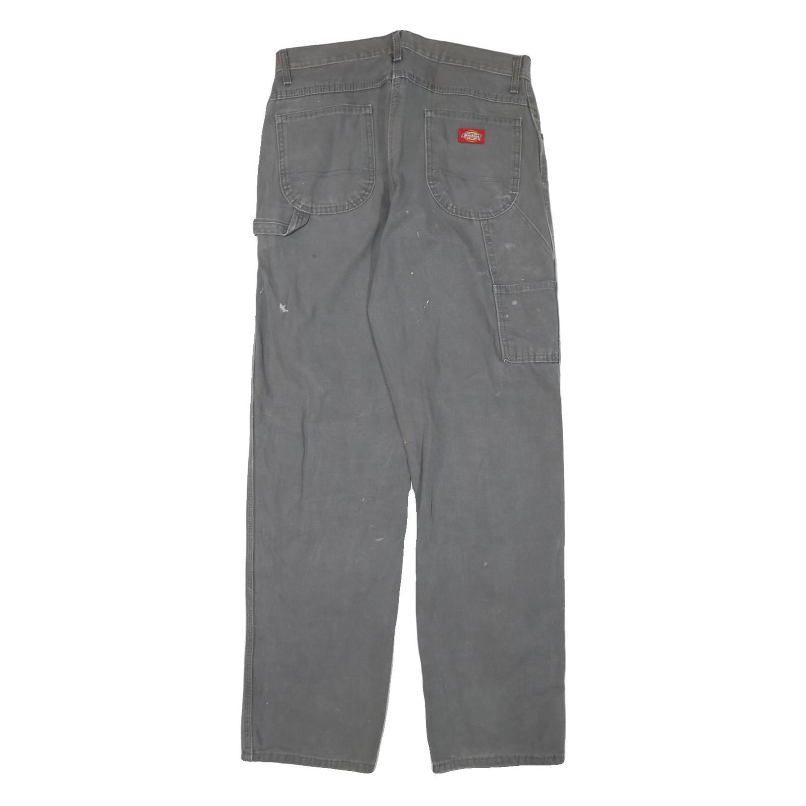 DICKIES Mens Cotton Blend Regular Fit Grey Trousers W30 L33 Workwear Zip Closure