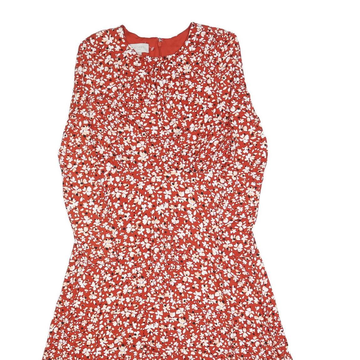 HOBBS LONDON Womens Red Floral Cotton Blend Day Dress Sleeveless UK 10