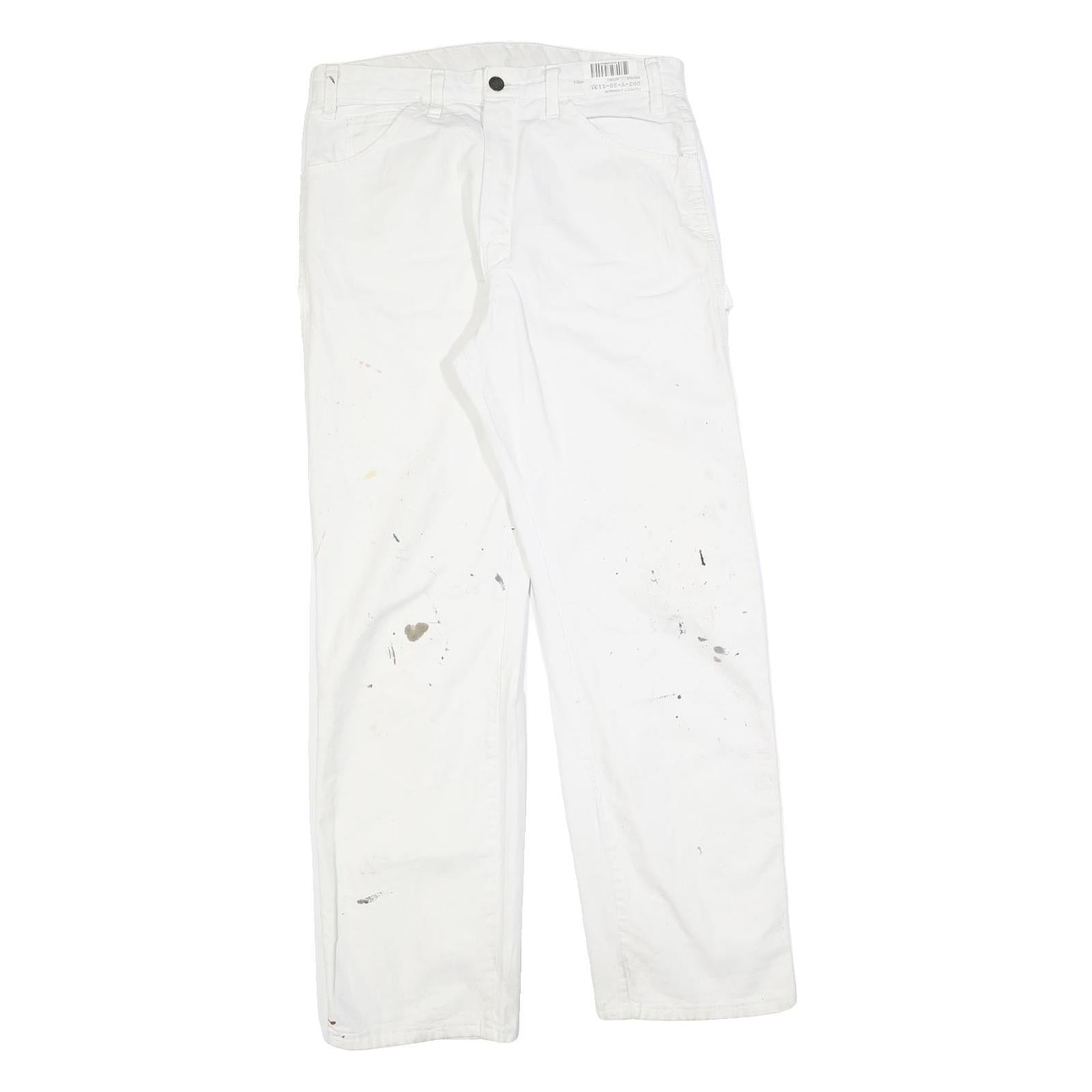 DICKIES Mens Regular Fit White Cotton Blend Jeans W32 L32 Workwear Paint