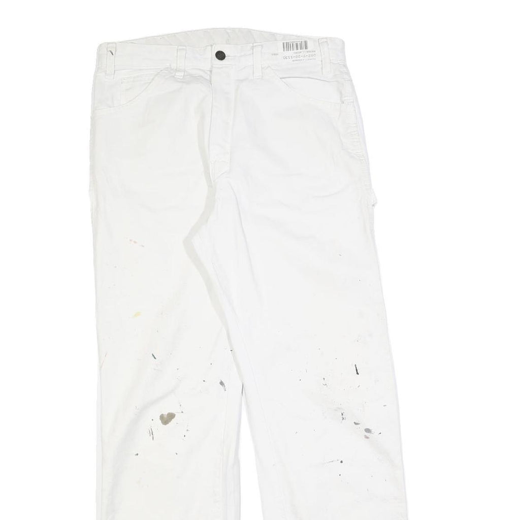 DICKIES Mens Regular Fit White Cotton Blend Jeans W32 L32 Workwear Paint