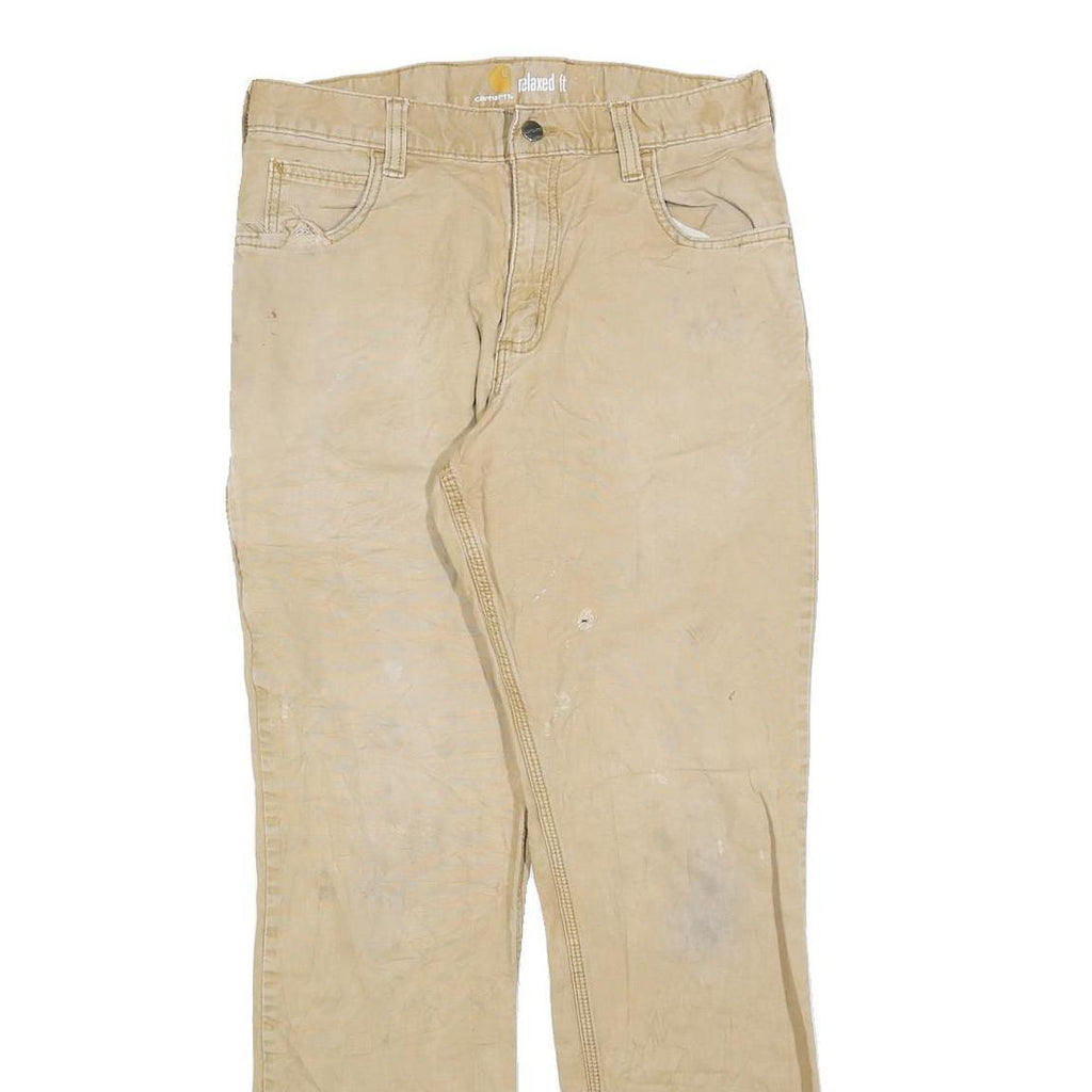 CARHARTT Mens Relaxed Fit Beige Cotton Blend Trousers W31 L32 Workwear Zip