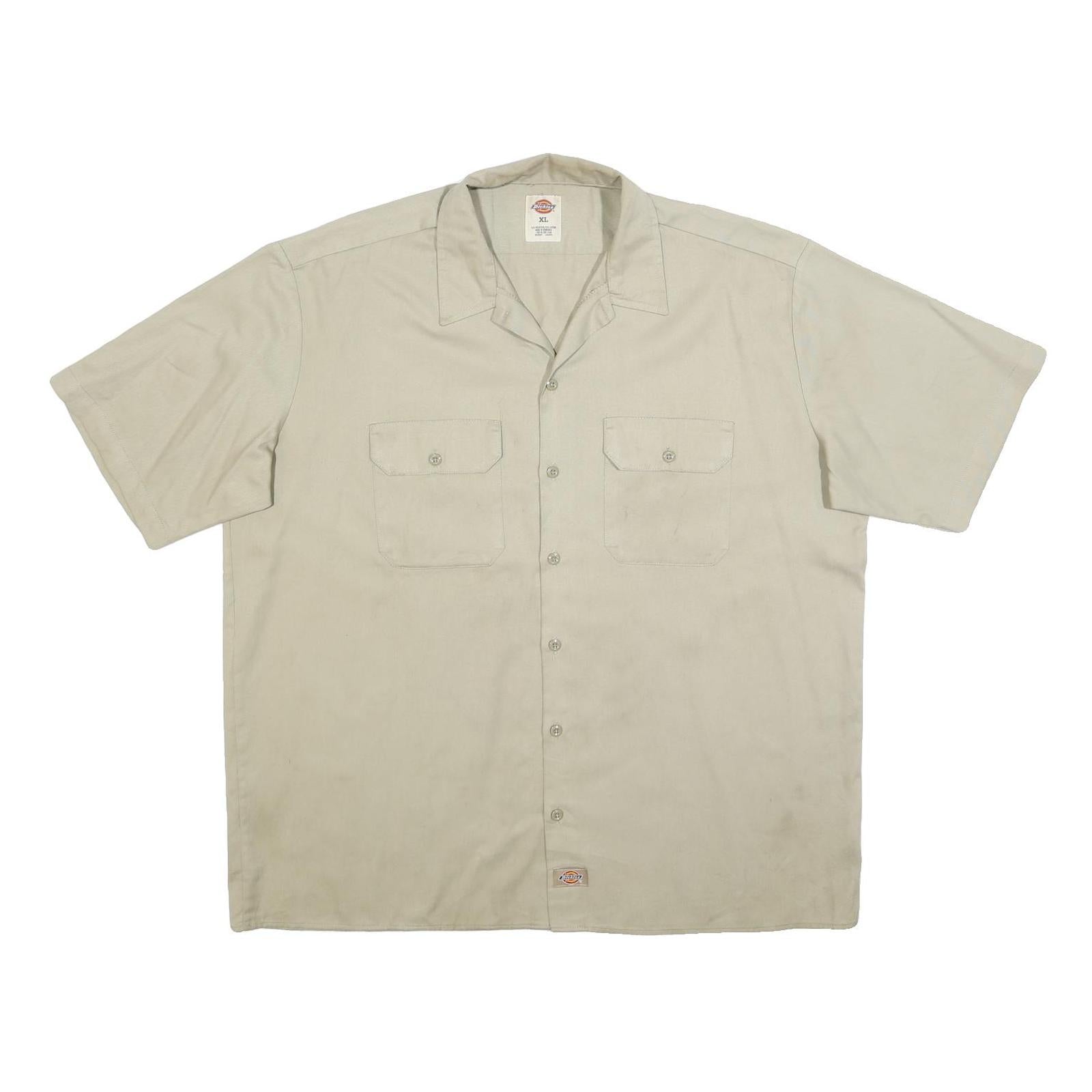 DICKIES Mens Beige Work Shirt XL Cotton Short Sleeve Button Front Utility