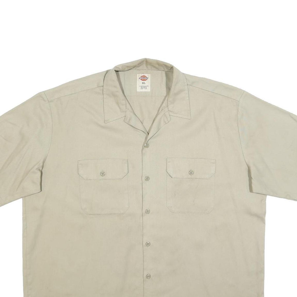 DICKIES Mens Beige Work Shirt XL Cotton Short Sleeve Button Front Utility