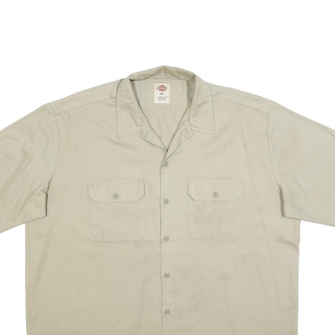 DICKIES Mens Beige Work Shirt XL Cotton Short Sleeve Button Front Utility