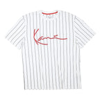 KARL KANI Mens White & Black Pinstripe Signature Graphic T-Shirt M Short Sleeve