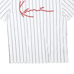 KARL KANI Mens White & Black Pinstripe Signature Graphic T-Shirt M Short Sleeve