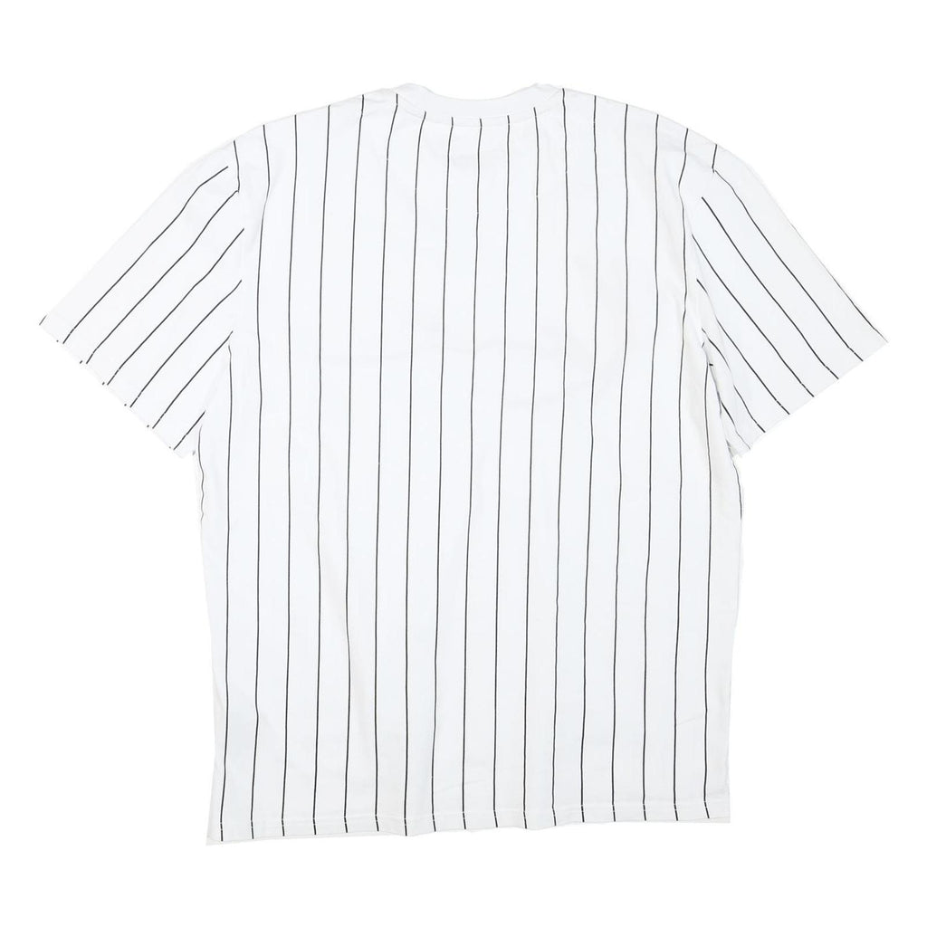 KARL KANI Mens White & Black Pinstripe Signature Graphic T-Shirt M Short Sleeve