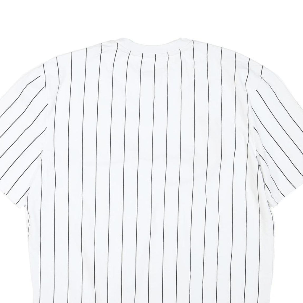 KARL KANI Mens White & Black Pinstripe Signature Graphic T-Shirt M Short Sleeve