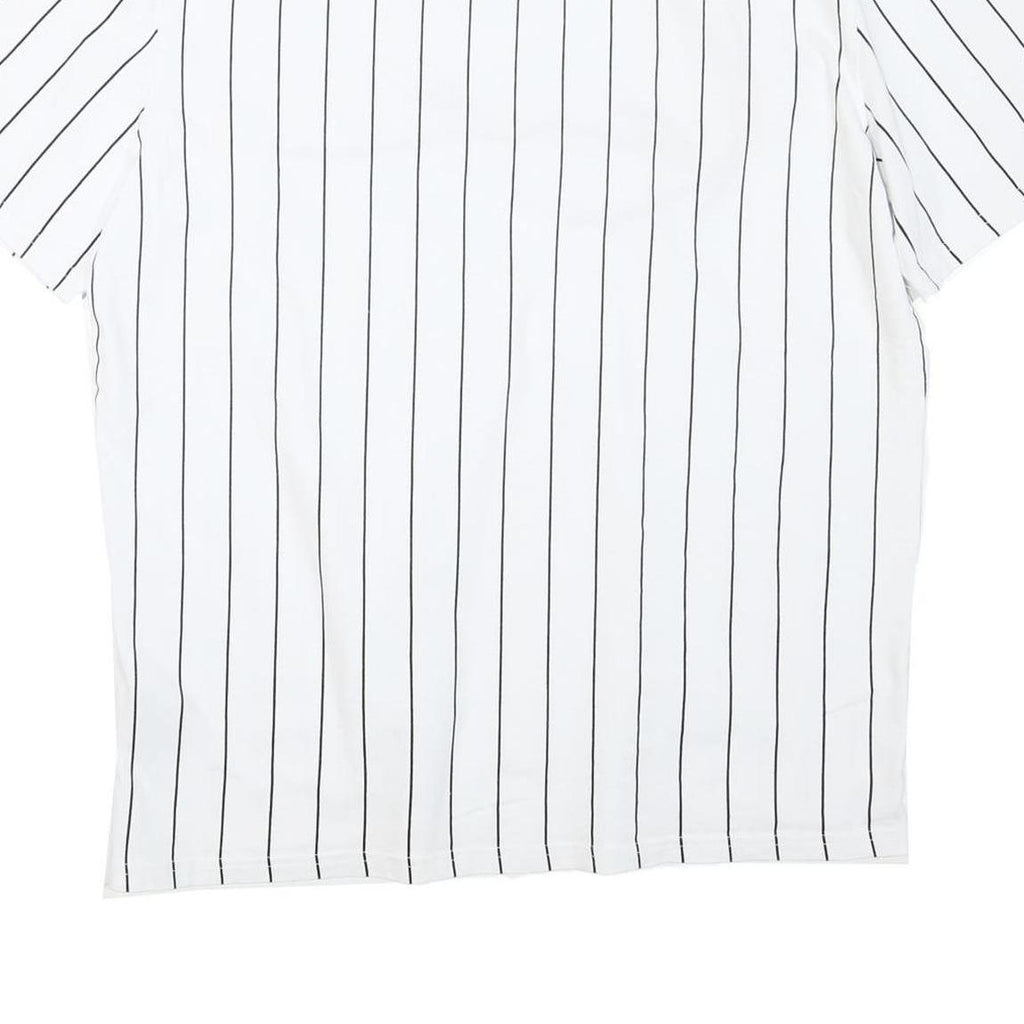 KARL KANI Mens White & Black Pinstripe Signature Graphic T-Shirt M Short Sleeve