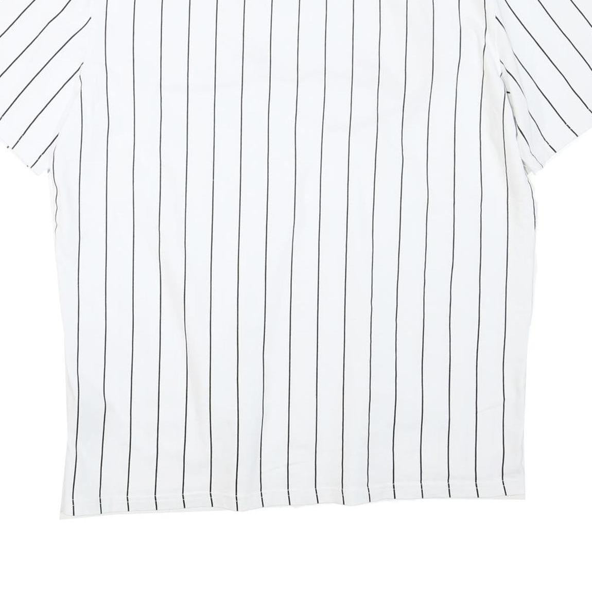 KARL KANI Mens White & Black Pinstripe Signature Graphic T-Shirt M Short Sleeve