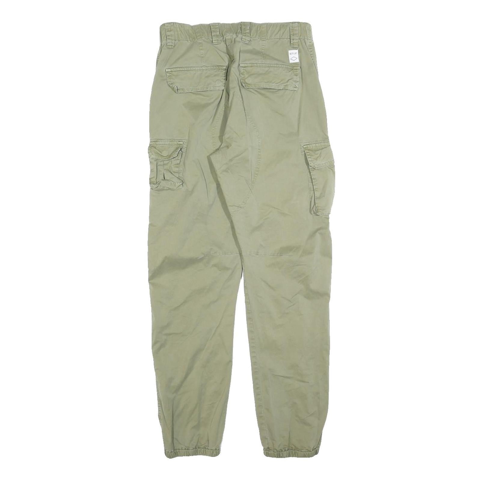 REPLAY Womens Cotton Blend Slim Cargo Trousers W28 L27 Khaki Green Casual
