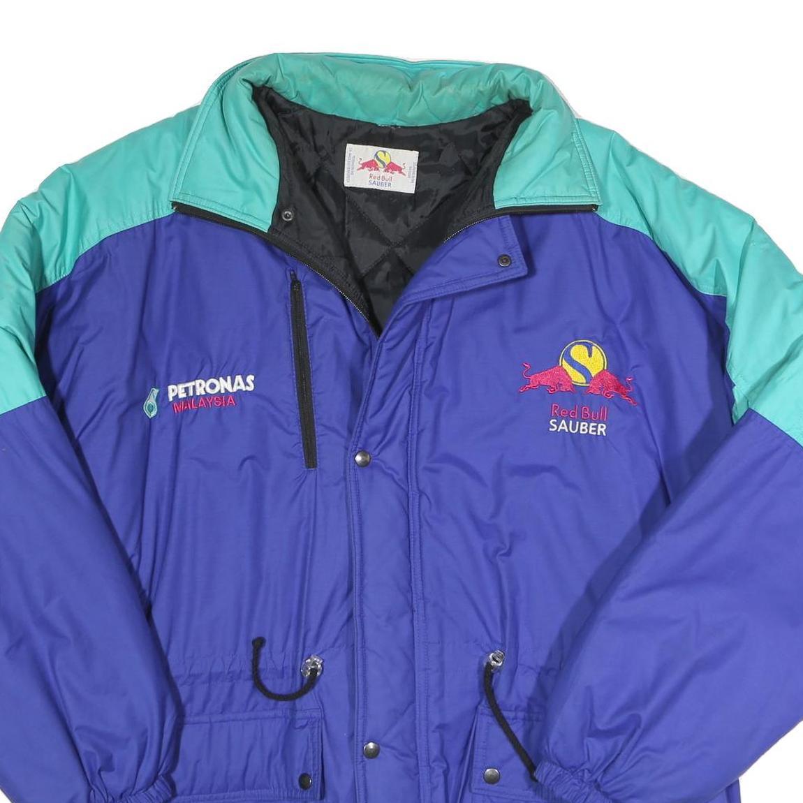 Mens Blue Teal Racing Logo Zip Up Jacket XL Polyester Blend Plain Winter