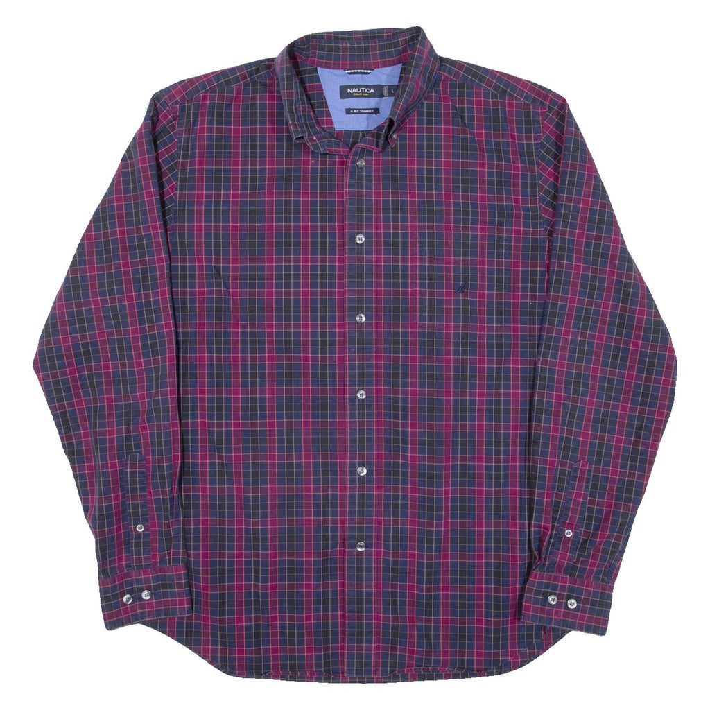 NAUTICA Mens Shirt Purple Check Long Sleeve L