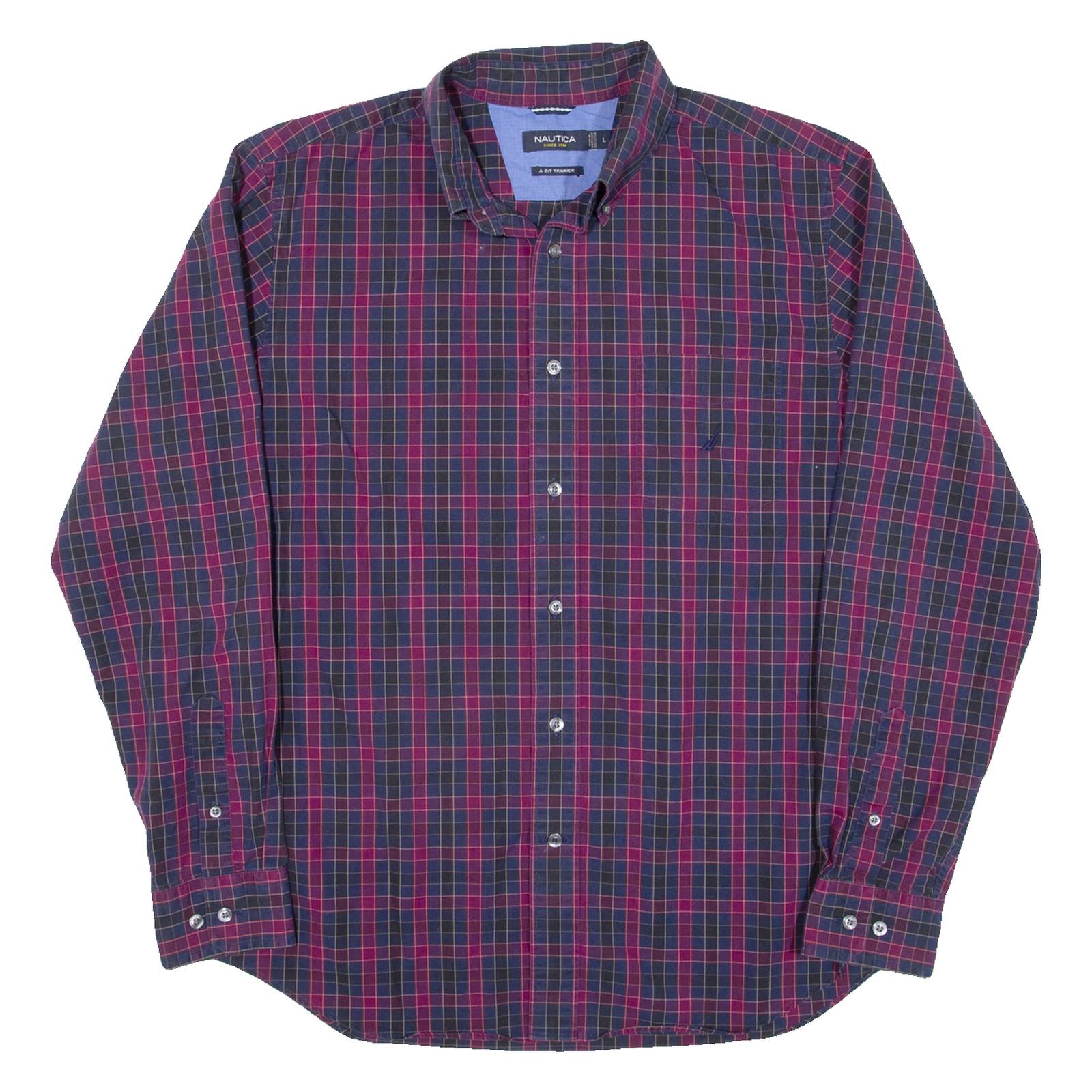 NAUTICA Mens Shirt Purple Check Long Sleeve L