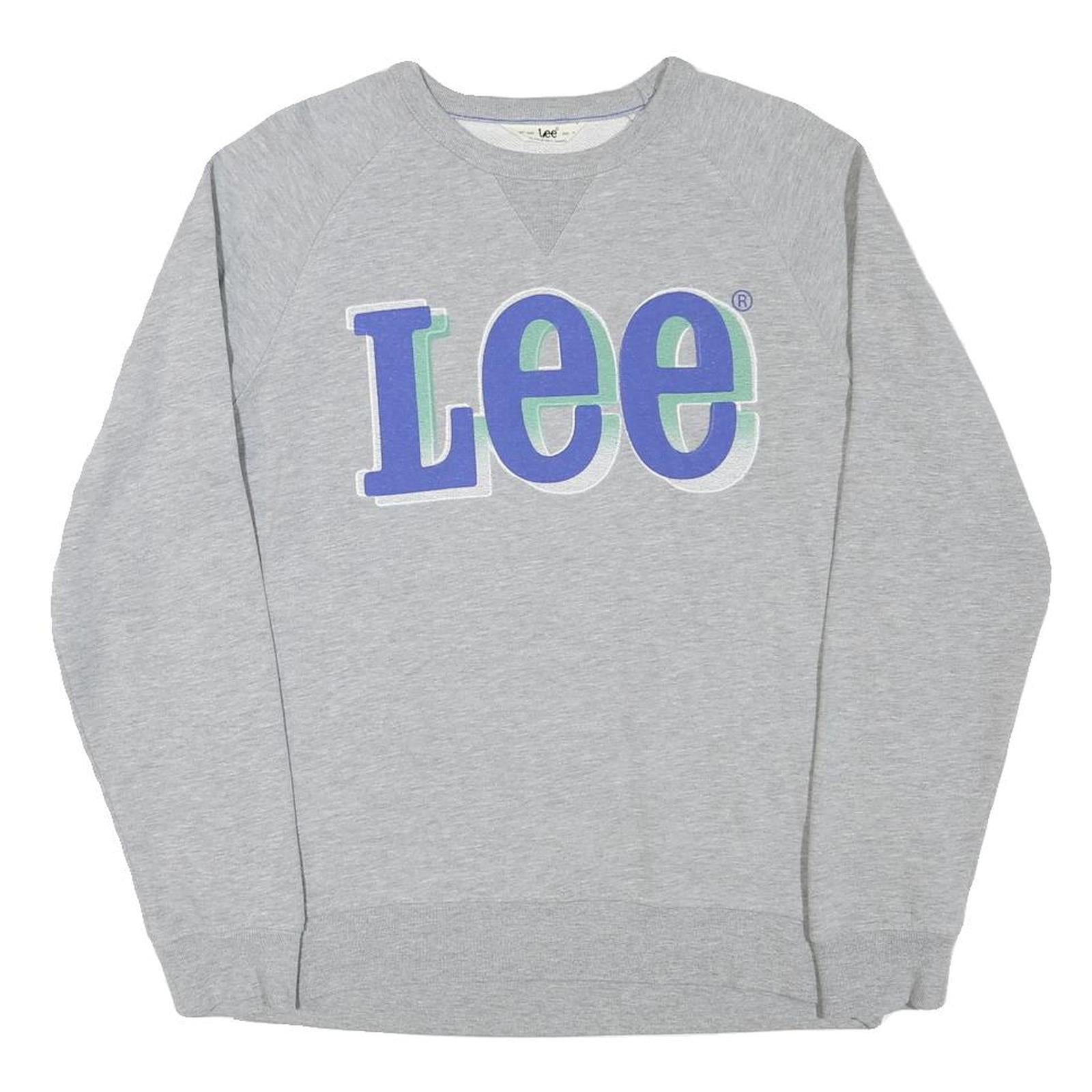 LEE Mens Grey Cotton Blend Crew Neck Sweatshirt M Casual Logo Pullover