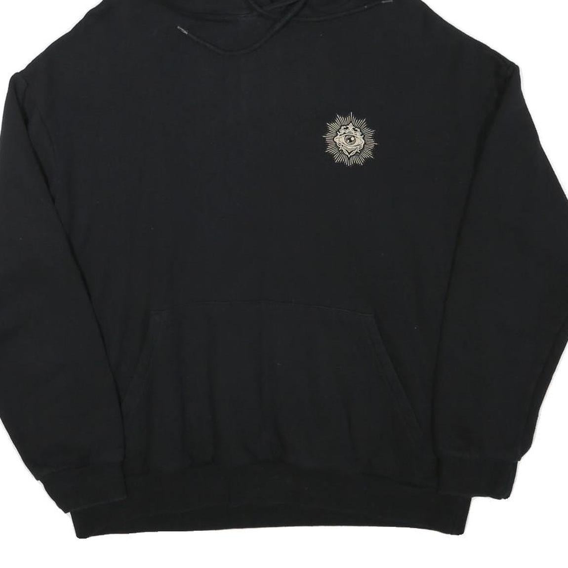 YOURTURN Mens Black Hoodie M Cotton Blend Drawstring Pullover Logo Graphic Print