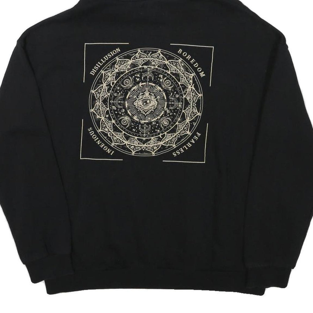 YOURTURN Mens Black Hoodie M Cotton Blend Drawstring Pullover Logo Graphic Print