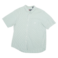 TOMMY HILFIGER Mens Green & White Striped Cotton Blend Shirt XL Casual Summer
