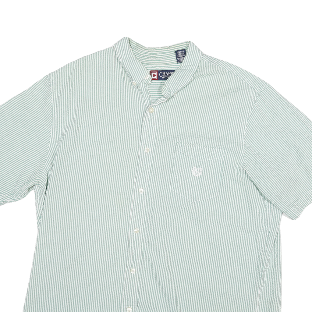 TOMMY HILFIGER Mens Green & White Striped Cotton Blend Shirt XL Casual Summer