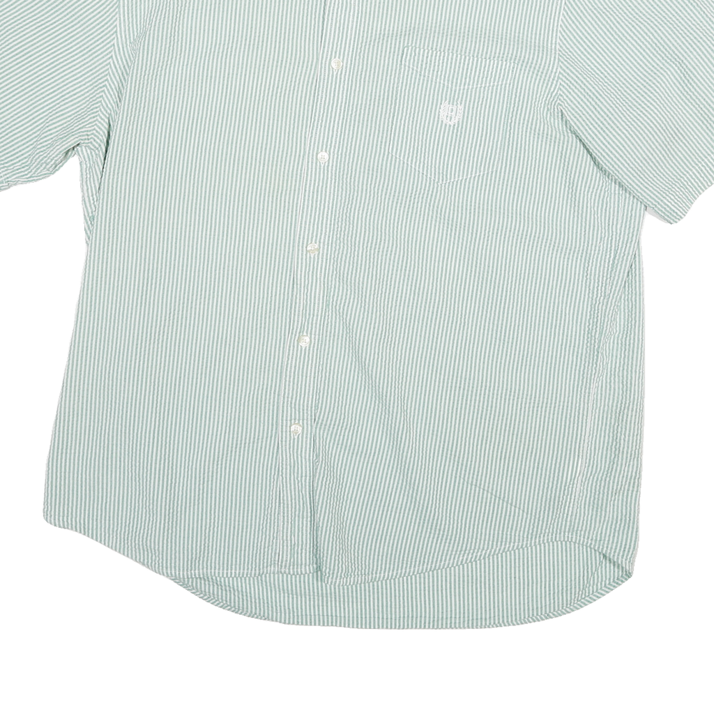 TOMMY HILFIGER Mens Green & White Striped Cotton Blend Shirt XL Casual Summer