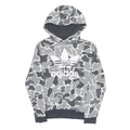 ADIDAS Boys Grey & Dark Grey Camouflage Hoodie 11-12Y Cotton Blend Pullover