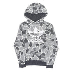 ADIDAS Boys Grey & Dark Grey Camouflage Hoodie 11-12Y Cotton Blend Pullover