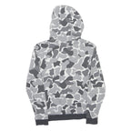 ADIDAS Boys Grey & Dark Grey Camouflage Hoodie 11-12Y Cotton Blend Pullover