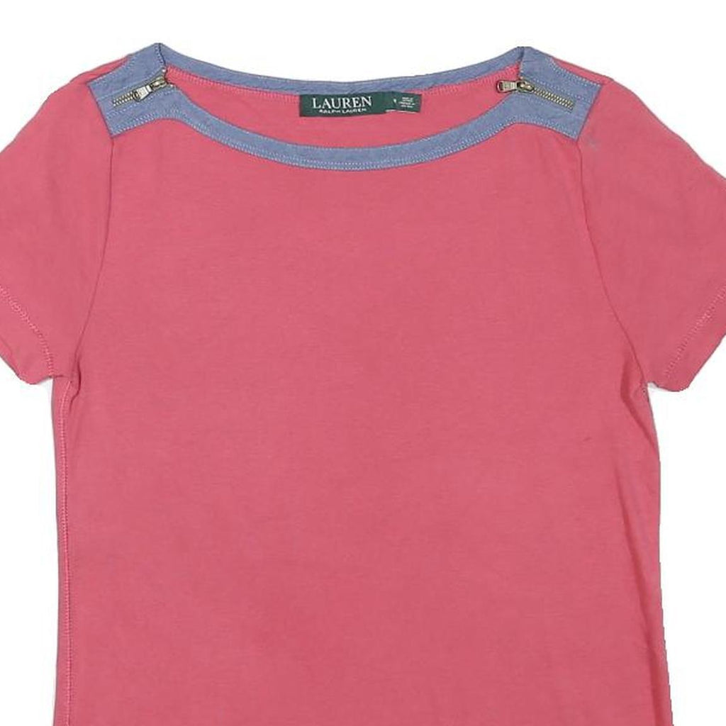 LAUREN RALPH LAUREN Womens Pink T-Shirt M Short Sleeve Round Neck Cotton Blend